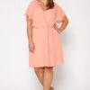 Nurode Plus Size Womens Elegant Peach Wrap Dress