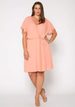 Nurode Plus Size Womens Elegant Peach Wrap Dress