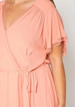 Nurode Plus Size Womens Elegant Peach Wrap Dress -FemiLook Sales Store 2003567 144 4