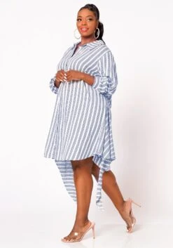 Nurode Plus Size Lace Trim Wrapped Shirt Dress -FemiLook Sales Store 2003573 302 5