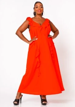 Nurode Plus Size Ruffle Trim Wrapped Maxi Dress -FemiLook Sales Store 2003574 110 2