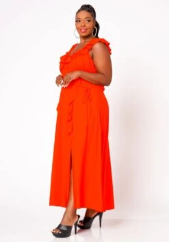 Nurode Plus Size Ruffle Trim Wrapped Maxi Dress -FemiLook Sales Store 2003574 110 4