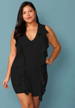 Plus Size V-Neck Ruffle Front Sleeveless Romper