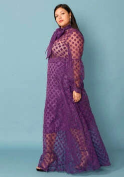 Plus Size Sheer Polkadot Bow Front Maxi Dress -FemiLook Sales Store 2004819 145 2