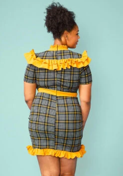 Plus Size Plaid Ruffle Tie Neck Mini Dress -FemiLook Sales Store 2005082 159 3