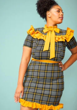 Plus Size Plaid Ruffle Tie Neck Mini Dress -FemiLook Sales Store 2005082 159 4