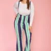 Plus Size Stripe Flared Overall Pants