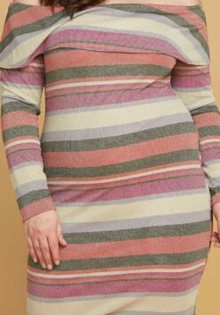 Asoph Plus Size Stripe Off Shoulder Midi Dress -FemiLook Sales Store 2005442 187 3