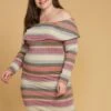 Asoph Plus Size Stripe Off Shoulder Midi Dress