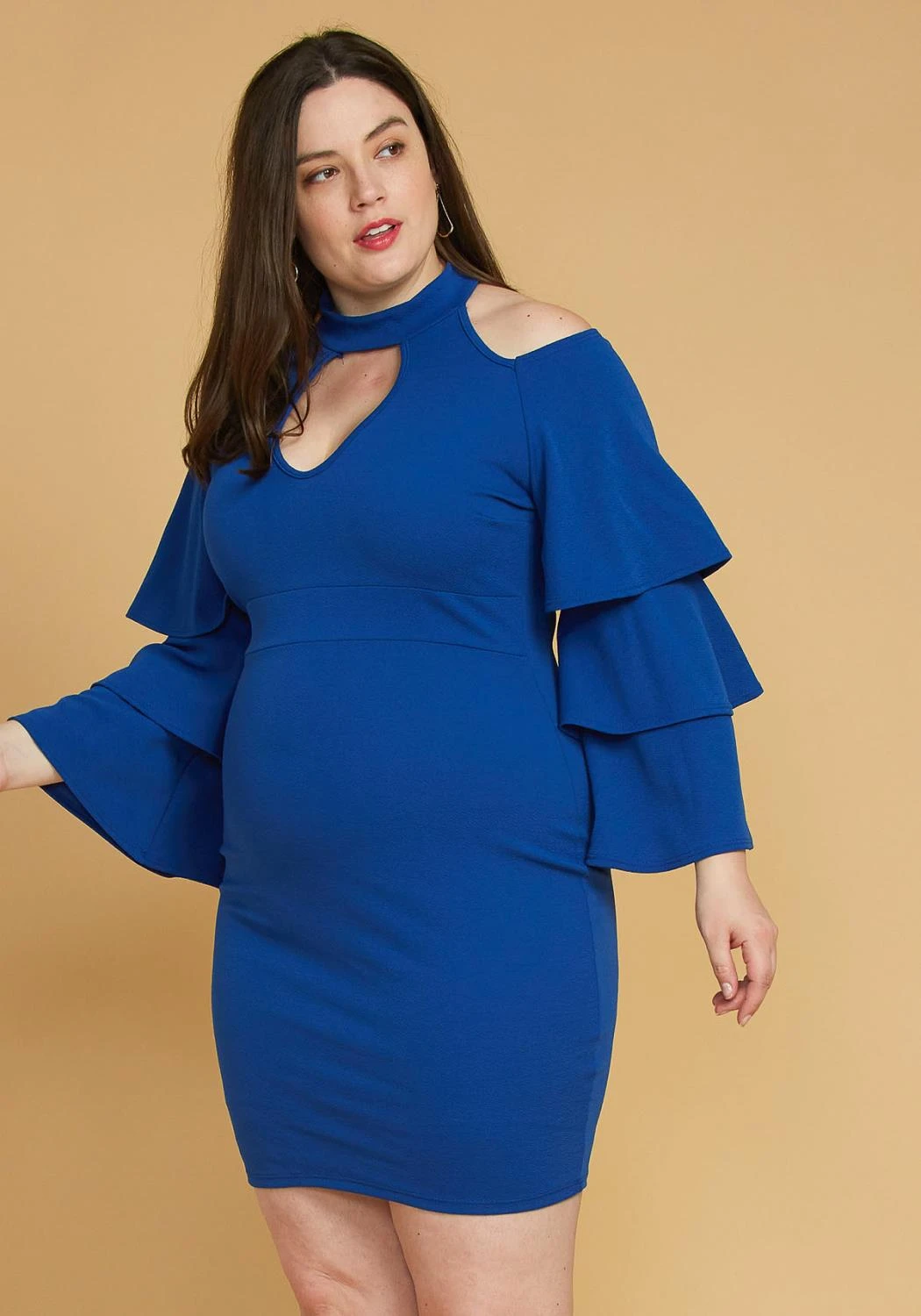 Plus Size Shoulder Cutout Layered Ruffle Sleeve Dress 4 Plus Size Shoulder Cutout Layered Ruffle Sleeve Dress - Image 2
