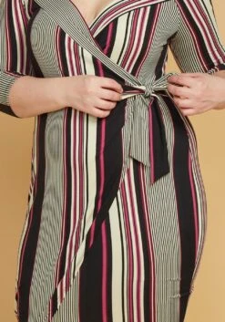 Plus Size Stripe Wrap Midi Dress -FemiLook Sales Store 2005449 187 3