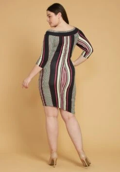 Plus Size Stripe Wrap Midi Dress -FemiLook Sales Store 2005449 187 4