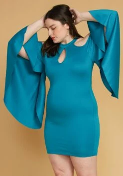 Plus Size Shoulder Cutout Batwing Sleeve Dress -FemiLook Sales Store 2005450 158 3