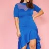 Asoph Plus Size Mesh Contrast Hi-Lo Party Dress
