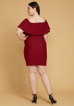 Asoph Plus Size Ribbed Off Shoulder Mini Party Dress -FemiLook Sales Store 2005501 111 4