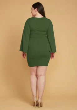 Asoph Plus Size V-Neck Flared Sleeve Dress -FemiLook Sales Store 2005525 125 2