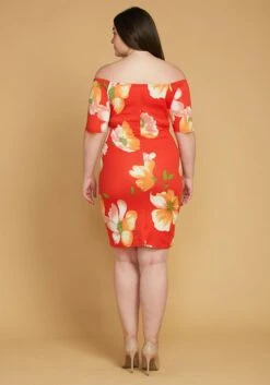 Asoph Plus Size Split Off Shoulder Floral Dress -FemiLook Sales Store 2005535 110 4