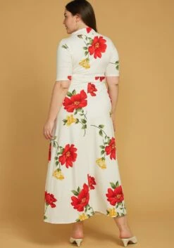 Asoph Plus Size Short Sleeve Floral Wrap Maxi Dress -FemiLook Sales Store 2005572 002 3