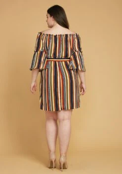 Asoph Plus Size Stripe Off Shoulder Casual Dress -FemiLook Sales Store 2005579 125 3