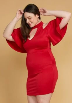 Plus Size Shoulder Cutout Mock Neck Dress -FemiLook Sales Store 2005594 110 3