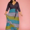 Plus Size Multi Stripe Contrast Wrap Dress -FemiLook Sales Store 2005596 105 1