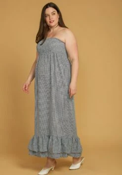 Asoph Plus Size Smocked Tube Top Ruffle Hem Maxi Dress -FemiLook Sales Store 2005606 107 2