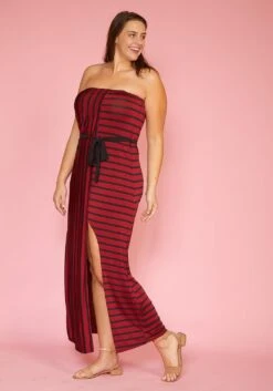 Plus Size Stripe Tube Top Asymmetrical Maxi Dress -FemiLook Sales Store 2005611 111 2