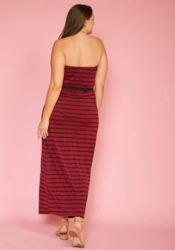Plus Size Stripe Tube Top Asymmetrical Maxi Dress -FemiLook Sales Store 2005611 111 3