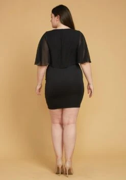 Plus Size Chiffon Cape Shoulder Dress -FemiLook Sales Store 2005624 001 3