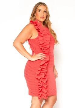 Asoph Plus Size Textured Side Ruffle Dress -FemiLook Sales Store 2006479 144 3