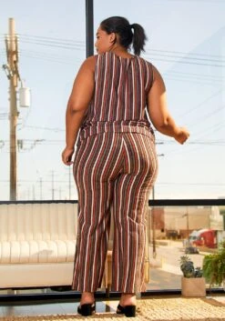 Pleione Plus Size Multi Stripe Printed Wide Leg Pants -FemiLook Sales Store 2006650 128 3