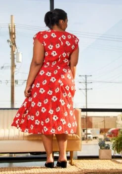 Pleione Plus Size V-Neck Floral Long Dress -FemiLook Sales Store 2006695 110 3