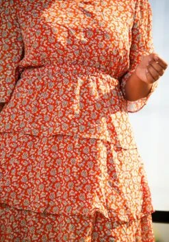 Pleione Plus Size Womens Red Floral Tier Layered Chiffon Dress -FemiLook Sales Store 2006704 110 4