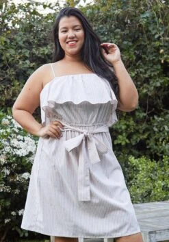Pleione Plus Size Ruffle Empire Tie Waist Sun Dress