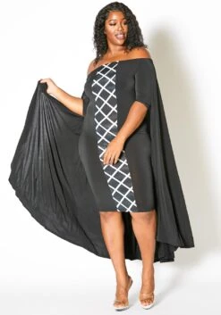 Asoph Plus Size Off Shoulder Cape Dress -FemiLook Sales Store 2007834 172 1