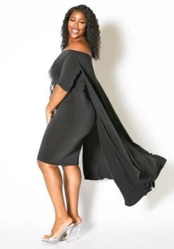 Asoph Plus Size Off Shoulder Cape Dress -FemiLook Sales Store 2007834 172 2