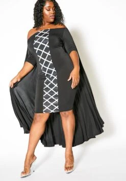 Asoph Plus Size Off Shoulder Cape Dress