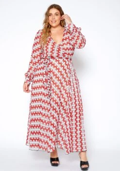 Asoph Plus Size Multi Print Wrap Maxi Dress