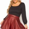 Plus Size Faux Leather High Waist Circle Skirt -FemiLook Sales Store 2010402 111 1