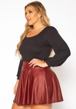 Plus Size Faux Leather High Waist Circle Skirt -FemiLook Sales Store 2010402 111 3