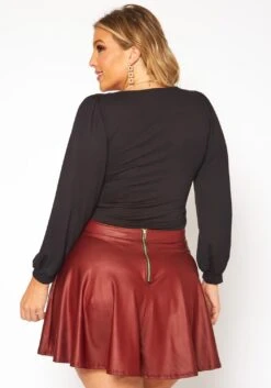 Plus Size Faux Leather High Waist Circle Skirt -FemiLook Sales Store 2010402 111 4