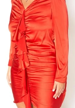 Asoph Plus Size Satin Waterfall Drape Long Sleeve Mini Dress -FemiLook Sales Store 2011254 120 5