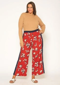 Pleione Plus Size Floral Navy Contras Palazzo Pants