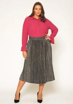 Pleione Plus Size Lurex Pleated Maxi Skirt