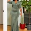 Asoph Plus Size Sincere Olive Womens Mermaid Flare Maxi Gown -FemiLook Sales Store 2011576 125 0