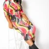 Asoph Plus Size Vibrant Marbled Womens Bodycon Midi Dress
