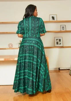 Asoph Plus Size Emerald Snakeskin Maxi Dress -FemiLook Sales Store 2011778 103 2