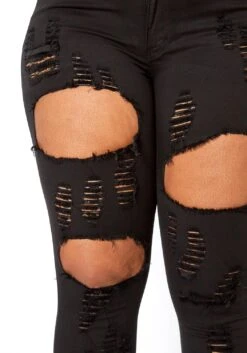 Vibrant Plus Size Stripe Distressed Black Denim Skinny Jean -FemiLook Sales Store 2013643 001 4