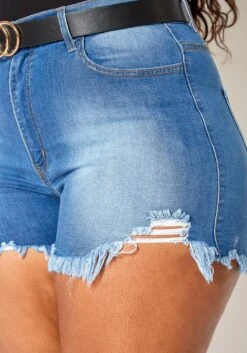 Vibrant Frayed Hem High Waist Light Denim Shorts -FemiLook Sales Store 2013647 938 3