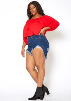 Vibrant Plus Size High Waisted Destroyed Denim Shorts -FemiLook Sales Store 2013648 939 1